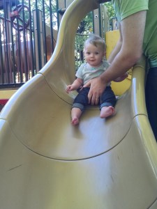 Testing out the slide with Dad's help.
