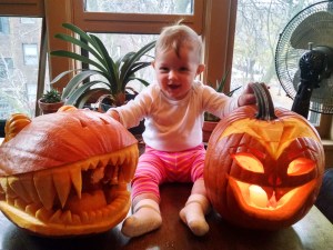 Two pumpkins and our little pumpkin. 